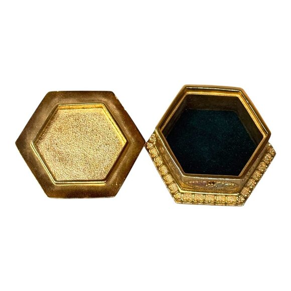 Black Hills Gold Jewelry Trinket Box No. 2 Hexagon Pink Rose Inlaid Gemstone - Picture 3 of 8